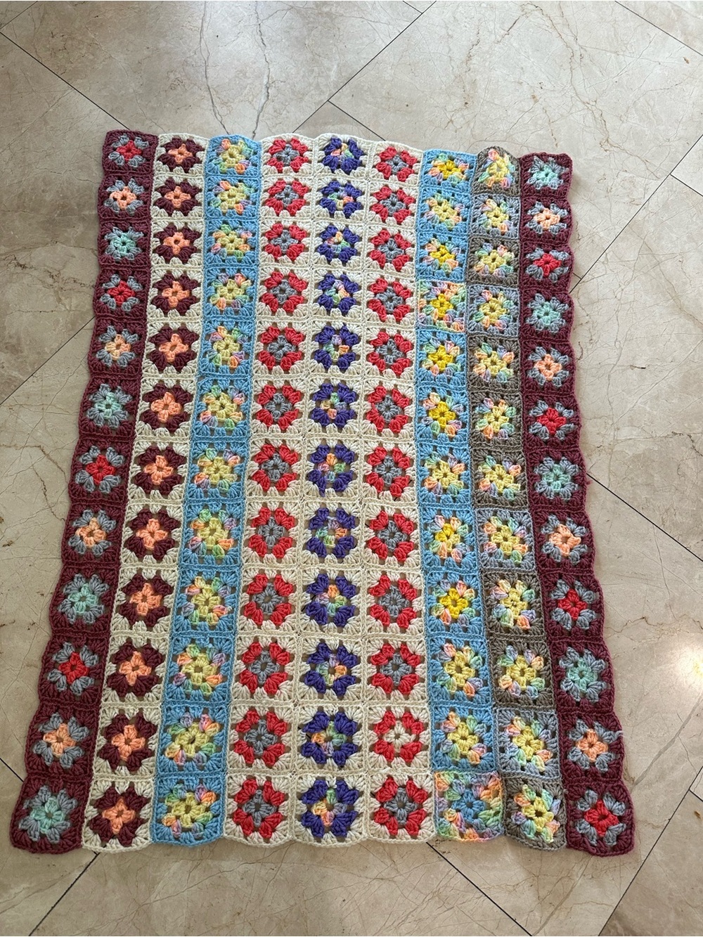Handmade Crochet Blanket Approx 48”x34” pretty colors
